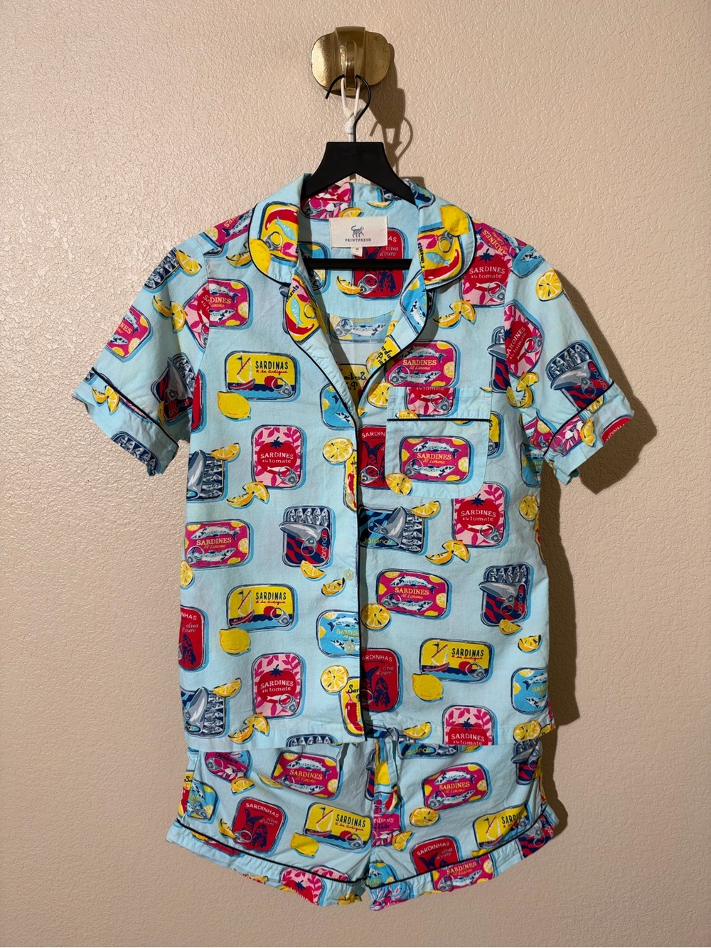 Printfresh Light Blue Sardine & Lemon Print Pajama Set